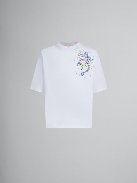 Marni WHITE BIO JERSEY T-SHIRT WITH DRAGON PRINT