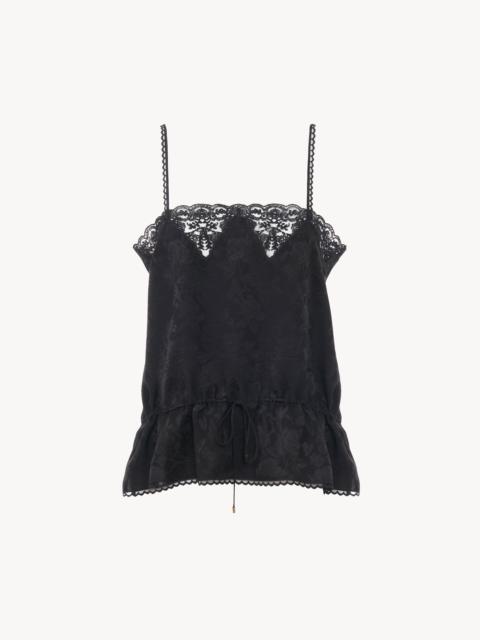 Chloé DRAWSTRING CAMISOLE TOP IN SILK JACQUARD & LACE