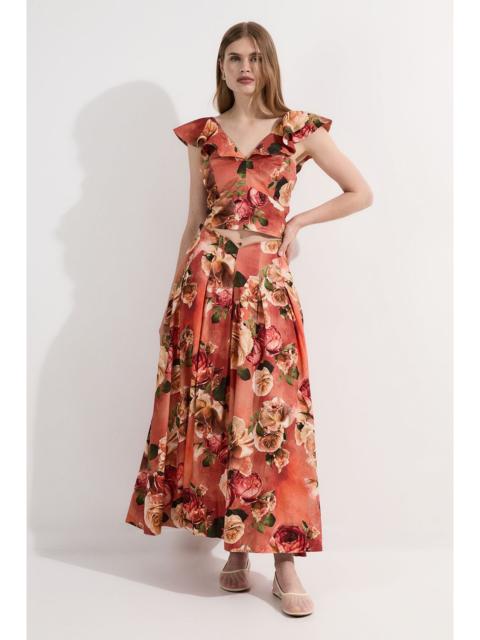KAREN MILLEN Floral Viscose Linen High Waisted Woven Maxi Skirt