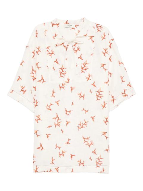 Fendi Coral-print Tie-neck Mini Dress