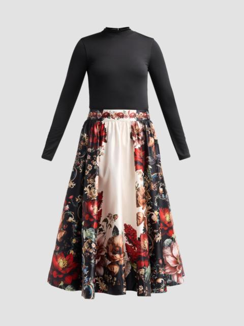 Alice + Olivia Women's Chara Turtleneck Floral Flare Skirt Midi Dress - Floral Radiance