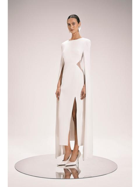 KAREN MILLEN Tailored Compact Stretch Viscose Cape Mesh Panel Midi Dress