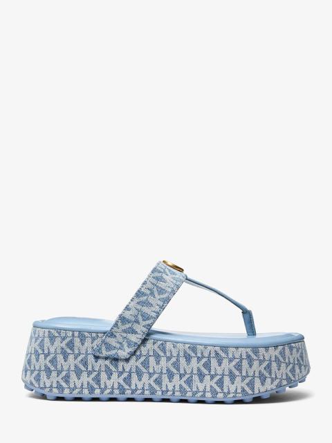 MICHAEL KORS Koya Signature Logo Denim Platform Flip Flop