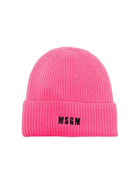 logo-embroidered ribbed-knit beanie