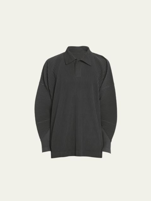 ISSEY MIYAKE Men's Solid Pleated Polo Shirt