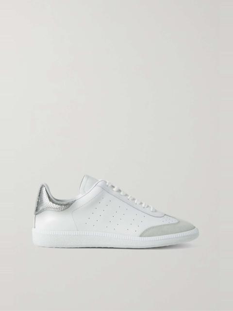 Bryce metallic and suede-trimmed perforated leather sneakers