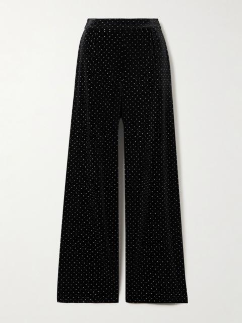 BORGO DE NOR Henley crystal-embellished velvet wide-leg pants Black