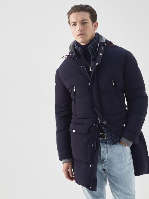 Brunello Cucinelli Bonded nylon long down coat with detachable hood