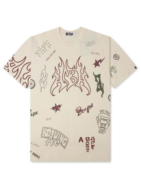 A BATHING APE® OVERALL PRINT RELAXED FIT TEE - IVORY
