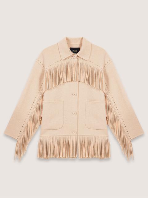 maje Double-breasted fringed coat