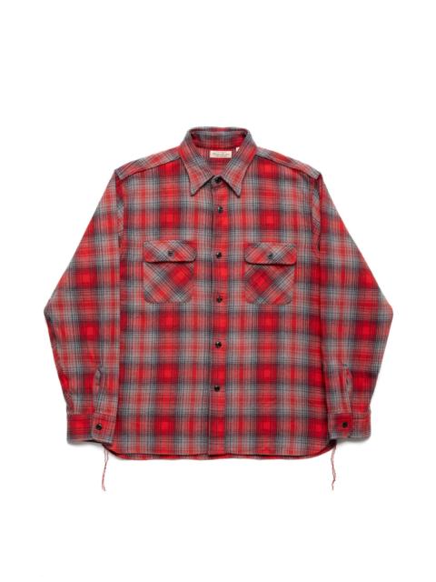 SUGAR CANE Fiction Romance Herringbone Twill Check L/S Work Shirt - Red