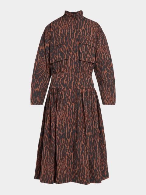 GANNI Printed Stretch Cotton-Blend Utility Midi Dress