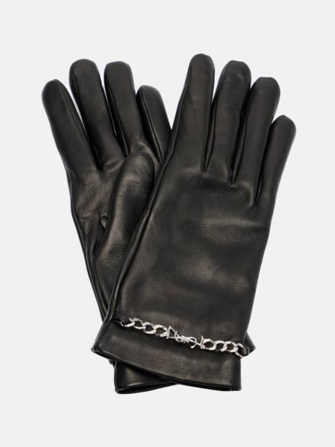 SAINT LAURENT Chain-detail leather gloves