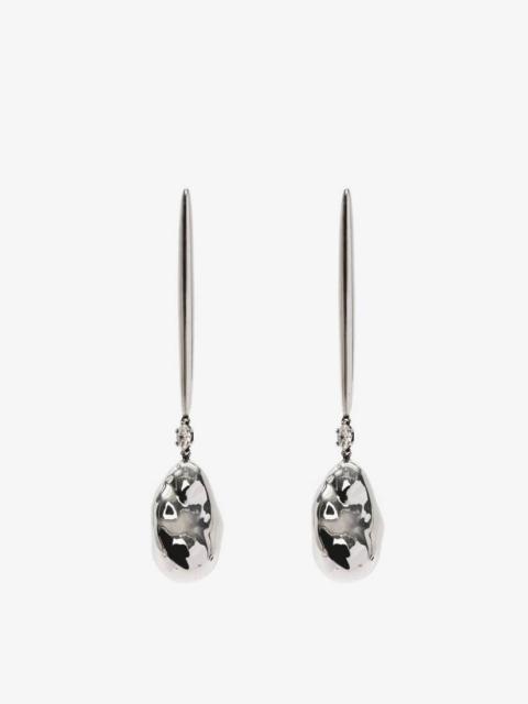 Alexander McQueen Metal Pearl Stick Earrings in Antique Silver