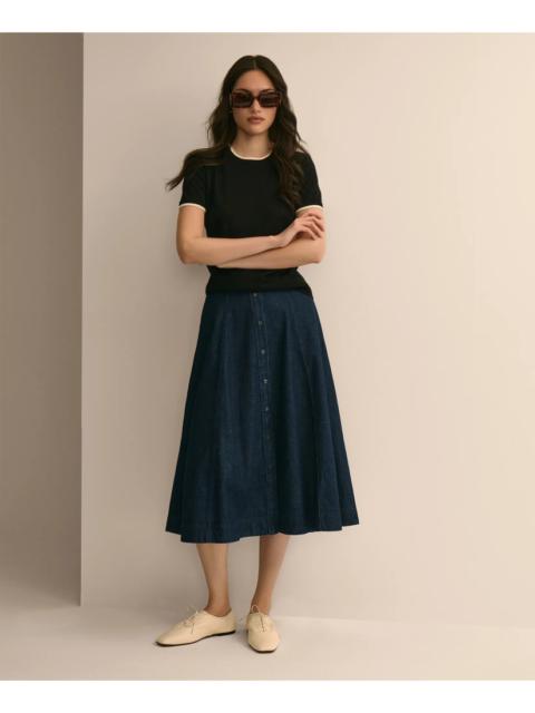 Brooks Brothers Cotton Denim Button-Front A-Line Skirt