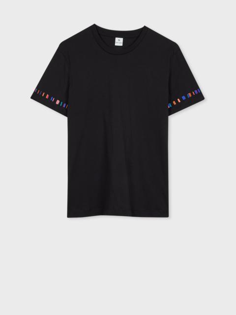 Paul Smith Women's Black 'Swirl' Stripe Sleeve Embroidered T-Shirt