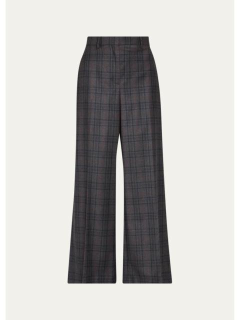 Theory High-Rise Plaid Wool Wide-Leg Trousers