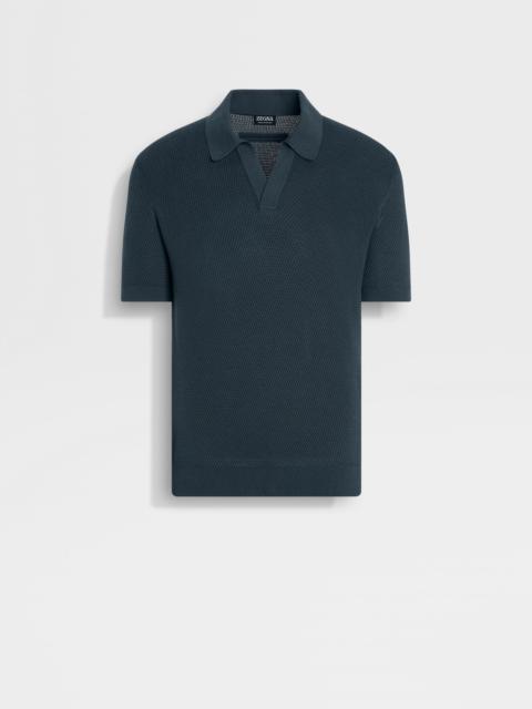 ZEGNA DARK TEAL BLUE PREMIUM COTTON POLO SHIRT