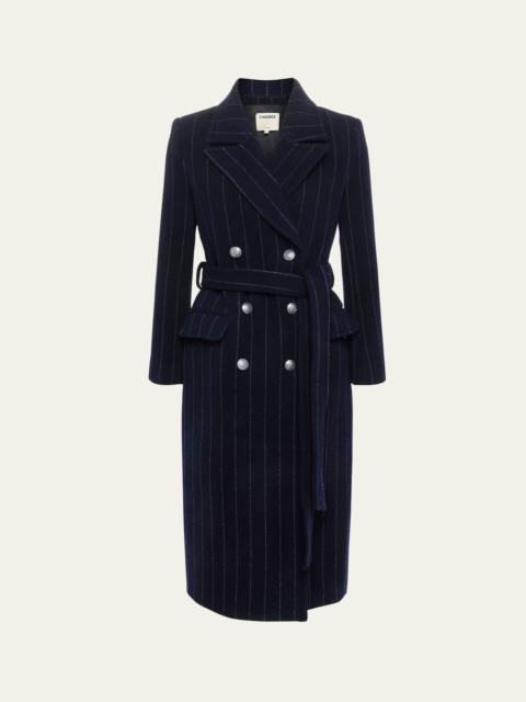 L'AGENCE Olina Pinstriped Belted Trench Coat