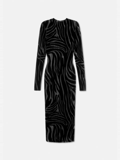 VERSACE Zebra Velvet Midi Dress