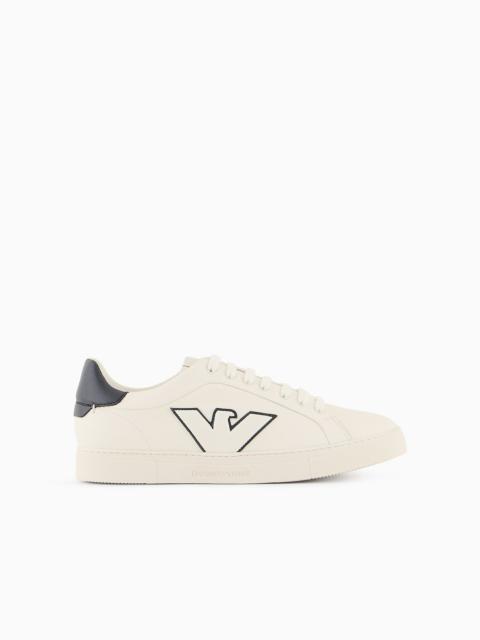 EMPORIO ARMANI Leather sneakers with eagle patch