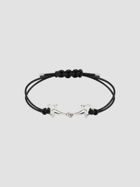 GUCCI Men's Staffa Stirrup Sterling Silver & Leather Bracelet - Black Silver