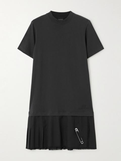 BALENCIAGA Layered Frayed Embellished Cotton-jersey And Wool-blend Twill Mini Dress
