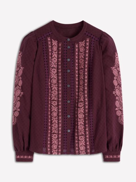 BODEN Embroidered Cotton Top-Dark Cherry