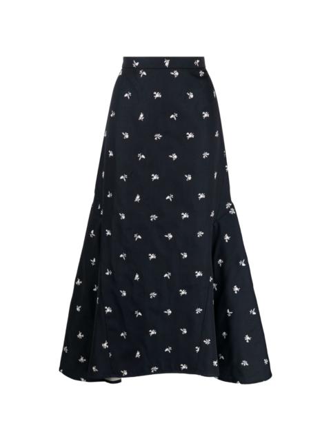 panelled bouquet-print midi skirt