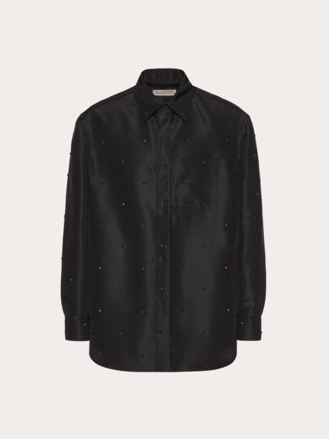 ALL-OVER ROCKSTUD SPIKE SILK FAILLE OVERSHIRT