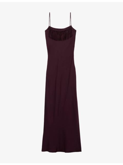 Claudie Pierlot Sleeveless Square-Neck Satin Maxi Dress