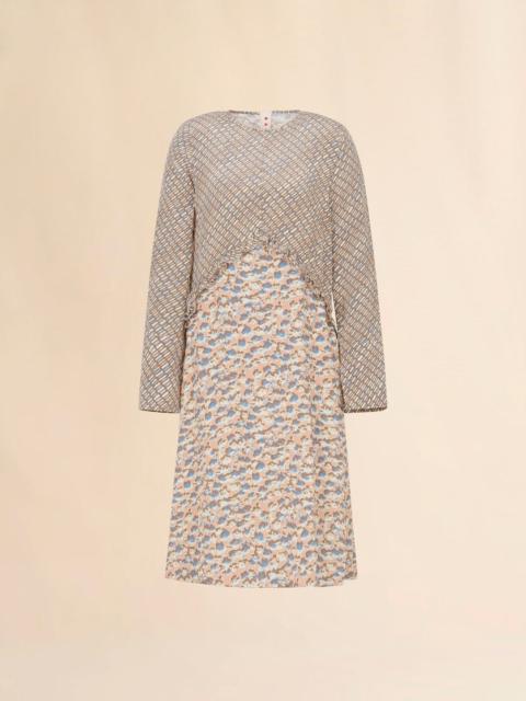 PINK AND BEIGE CRÊPE DE CHINE DRESS WITH CRISS CROSS AND ANEMONES PRINT