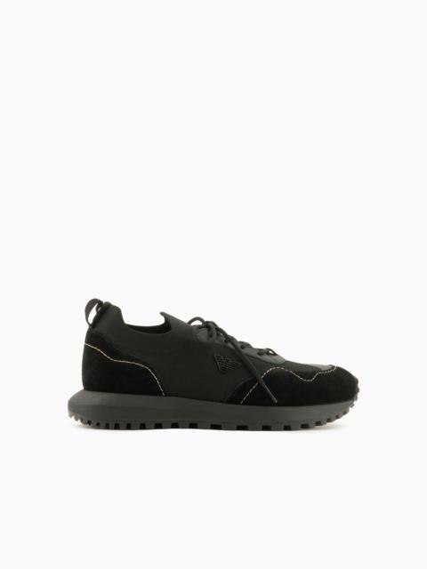 EMPORIO ARMANI Knit sneakers with suede details