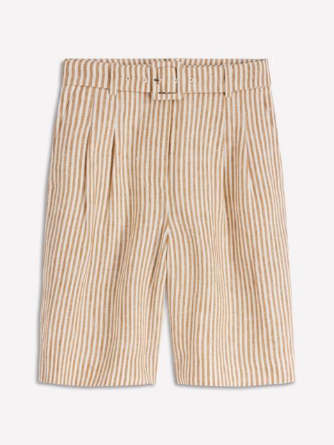 BODEN Chelsea Belted Linen Shorts-Brown, Ivory Ticking Stripe