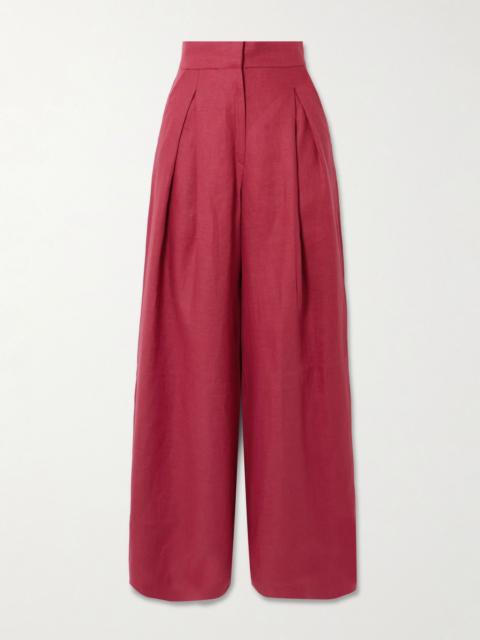 ANDRES OTALORA Desperte pleated linen wide-leg pants Burgundy