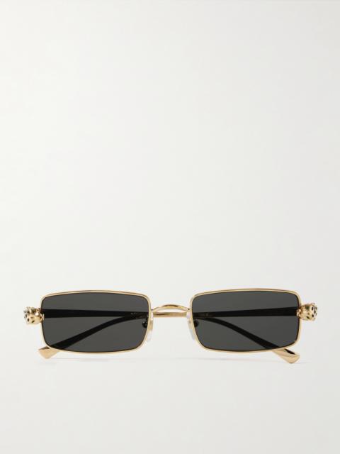 Cartier Panthère Rectangle-frame Crystal-embellished Gold-tone Sunglasses