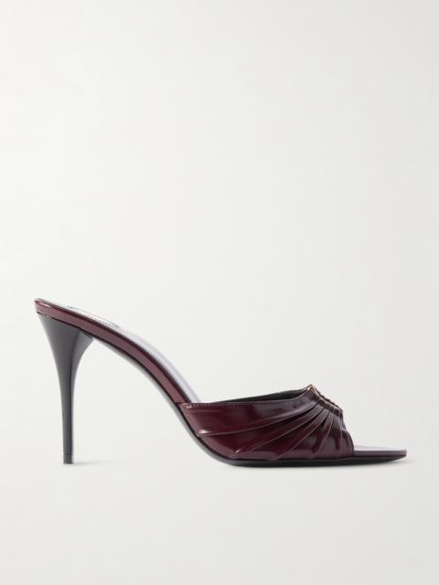 SAINT LAURENT Babylone Embellished Gathered Glossed-leather Mules
