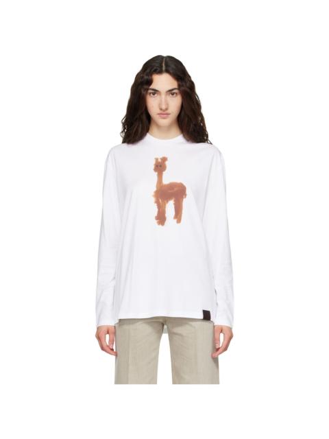 Stella McCartney White Watercolour Alpaca Long Sleeve Cotton T-shirt