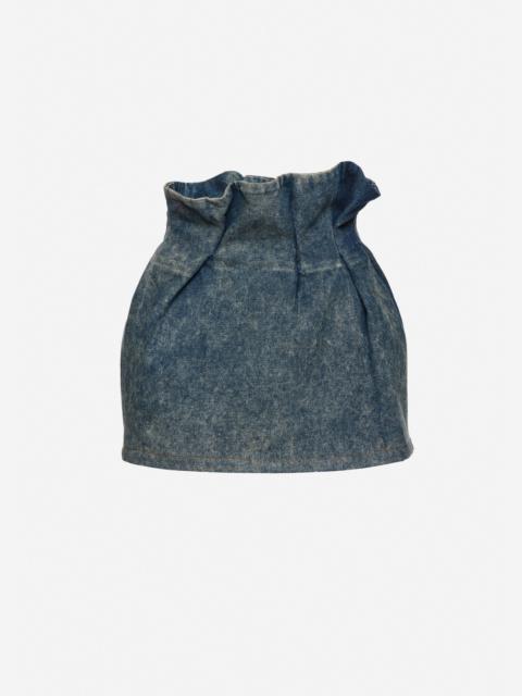 MAGDA BUTRYM Mini denim skirt with ruffled waist in vintage blue