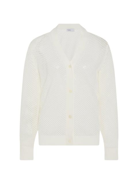 ROSETTA GETTY Cotton-Blend Mesh Pointelle Cardigan white