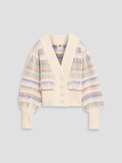 FARM RIO Striped ribbed-knit cardigan