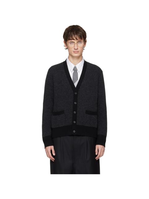 Thom Browne Gray Merino Wool Intarsia V Neck Cardigan