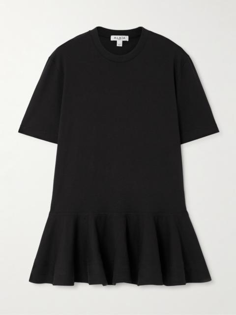 Alaïa Oversized Poplin-trimmed Cotton-jersey Peplum T-shirt