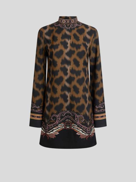 MINI TUNIC DRESS IN ENVERS SATIN WITH ANIMAL MOTIF