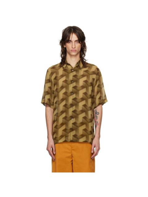 Dries Van Noten Khaki Silk Short Sleeve Shirt | REVERSIBLE