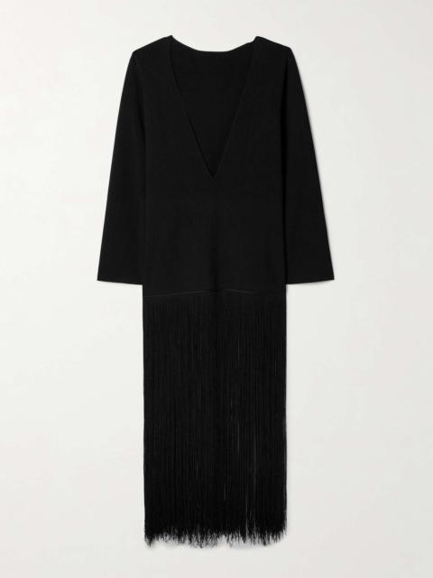KHAITE Paley fringed ribbed-knit gown Black