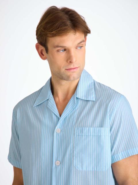 Derek Rose Men's Short Pajamas Amalfi 21 Cotton Batiste Blue