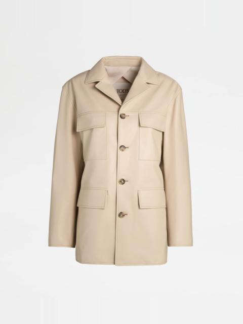 Tod's SAFARI JACKET IN LEATHER - OFF WHITE