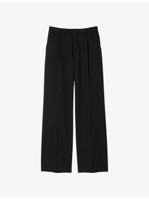 Sandro Wide-Leg Pressed-Pleat Stretch-Wool Trousers