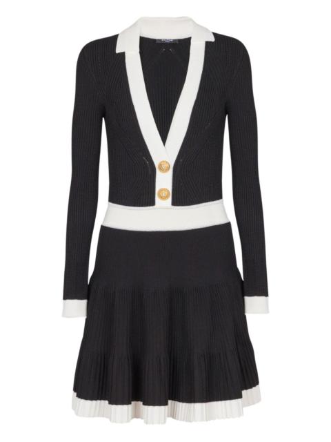Balmain v-neck pleated knit dress